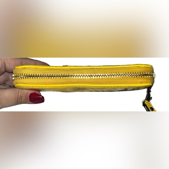 Michael Kors Women’s Patent Leather Monogram Wallet Wristlet W/ Strap, Yellow - Picture 6 of 11